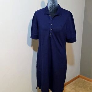 Lauren Ralph Lauren Navy Polo Shirt Dress RLL Monogram Logo Cotton Women's M